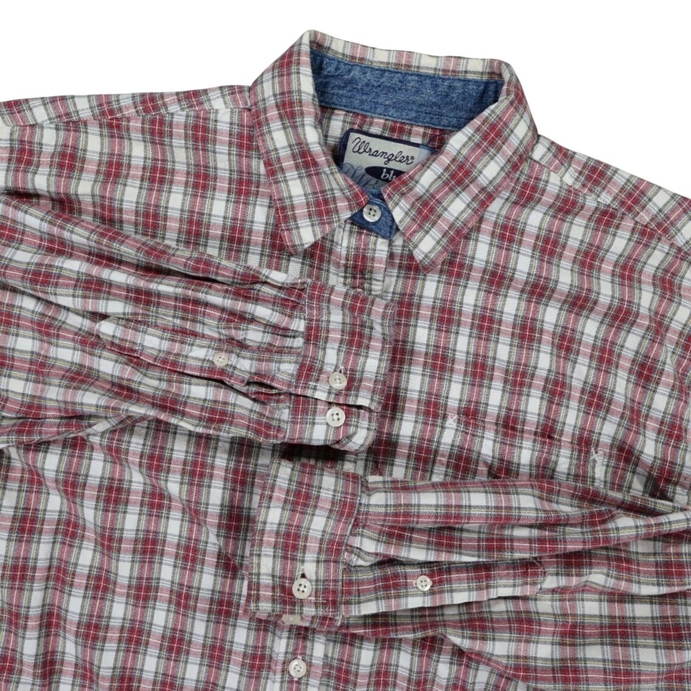 Wrangler Button Up Shirt Womens Medium Red‎ Excellent Vintage Plaid Long Sleeve